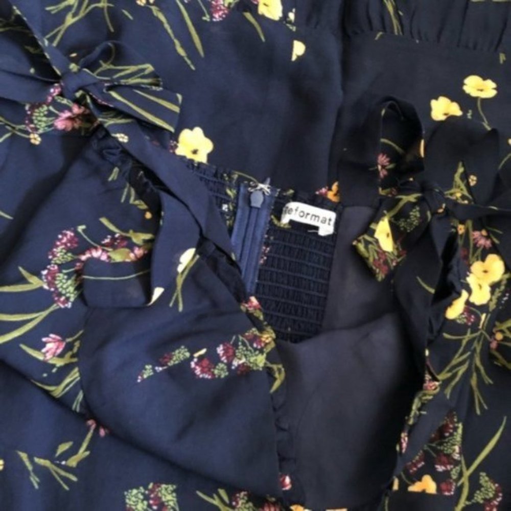 Reformation Navy Floral Midi Dress with Yellow Accents - Picture 15 of 15